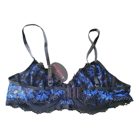 Avidlove Blue and Black 3-Piece Bra, Garter, and G-String Sexy Lace Lingerie, L - Picture 4 of 15